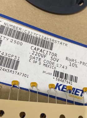 C327C224K5R5TATR 0.22UF/50V KEMET 基美多层陶瓷独石电容P5