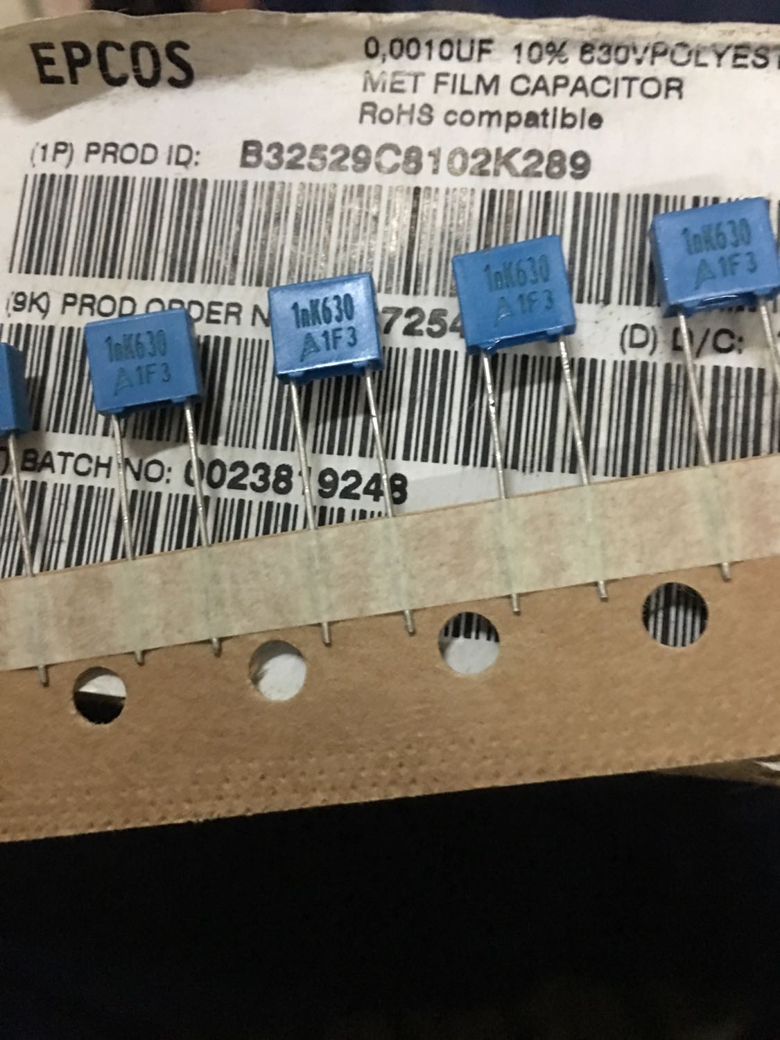 0.001UF 630V 102 1000PF  B32529C8102K/J EPCOS薄膜电容器P=5MM