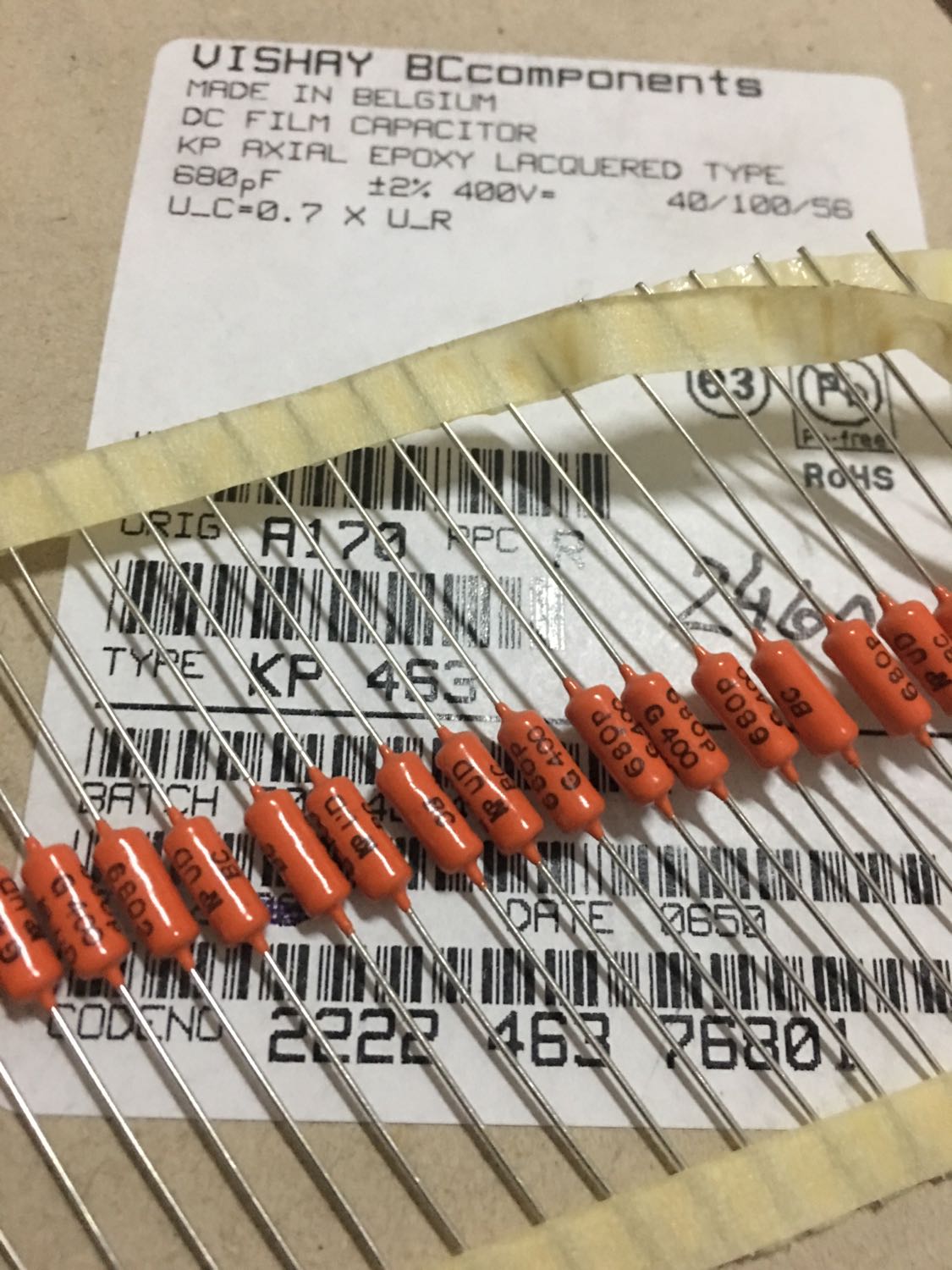 2% 400V 680PF 681 VISHAY ，BC标 轴向锡箔薄膜电容器 KP463