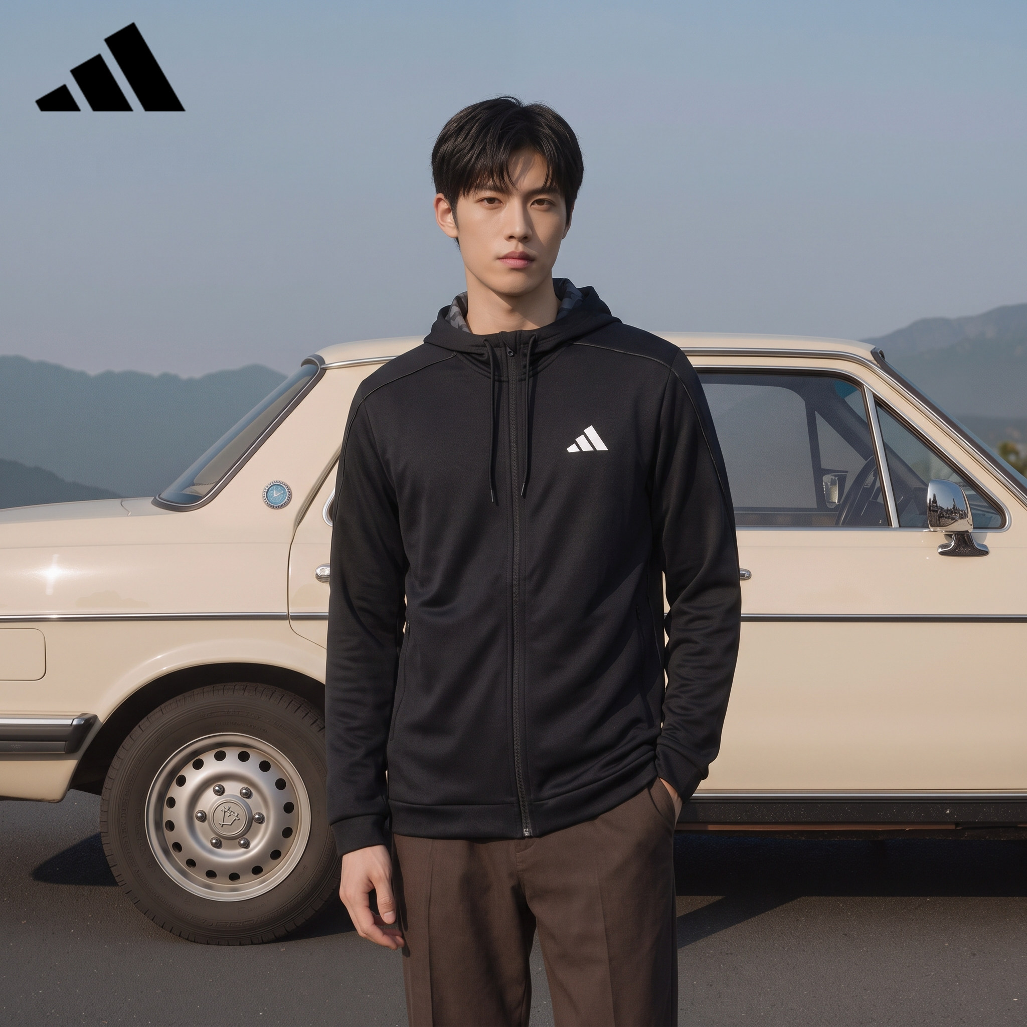 adidas阿迪达斯外套男装春秋新款男士跑步连帽运动卫衣官方正品