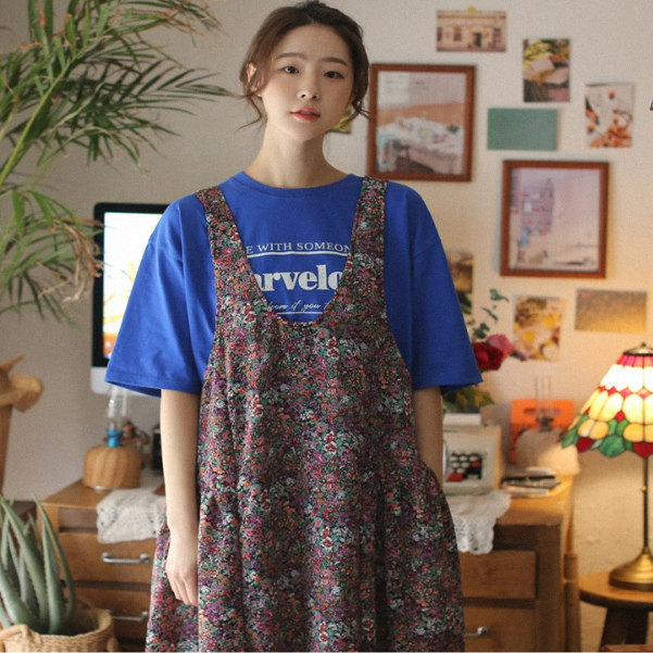 ㊣『妹妹家』韩国代购2025春新 复古森系碎花吊带连衣裙背心裙女
