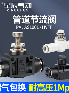 HVFF-6气管快插开关调节接头限流阀LSA4/PA8/10-12mm管道式节流阀