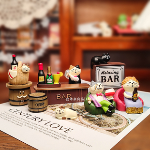 可爱富豪猫咪微缩场景桌面摆件创意BAR主题装 饰品手工树脂工艺品