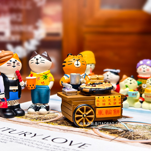 猫咪的夜市小吃摊创意树脂公仔