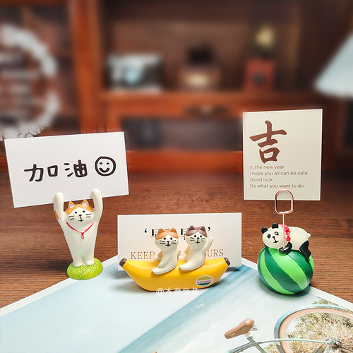 日式zakka夏日西瓜猫咪熊猫便签夹ins可爱少女心治愈系桌面小摆件