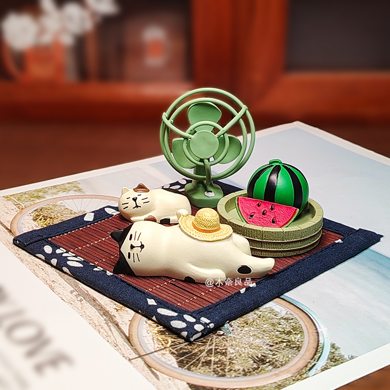 夏日午休时刻可爱猫咪摆件办公室工位装饰品治愈系小众高级礼物