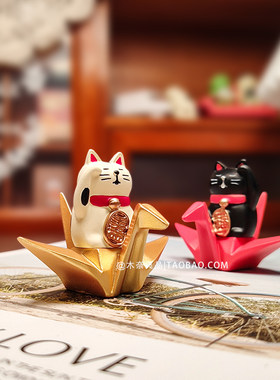 鹤载心意财运可爱猫咪桌面摆件