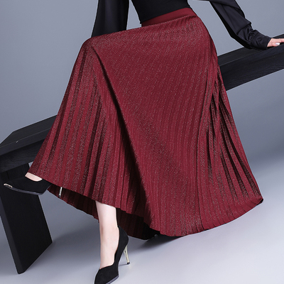 早菲a字高腰百搭带闪百褶裙