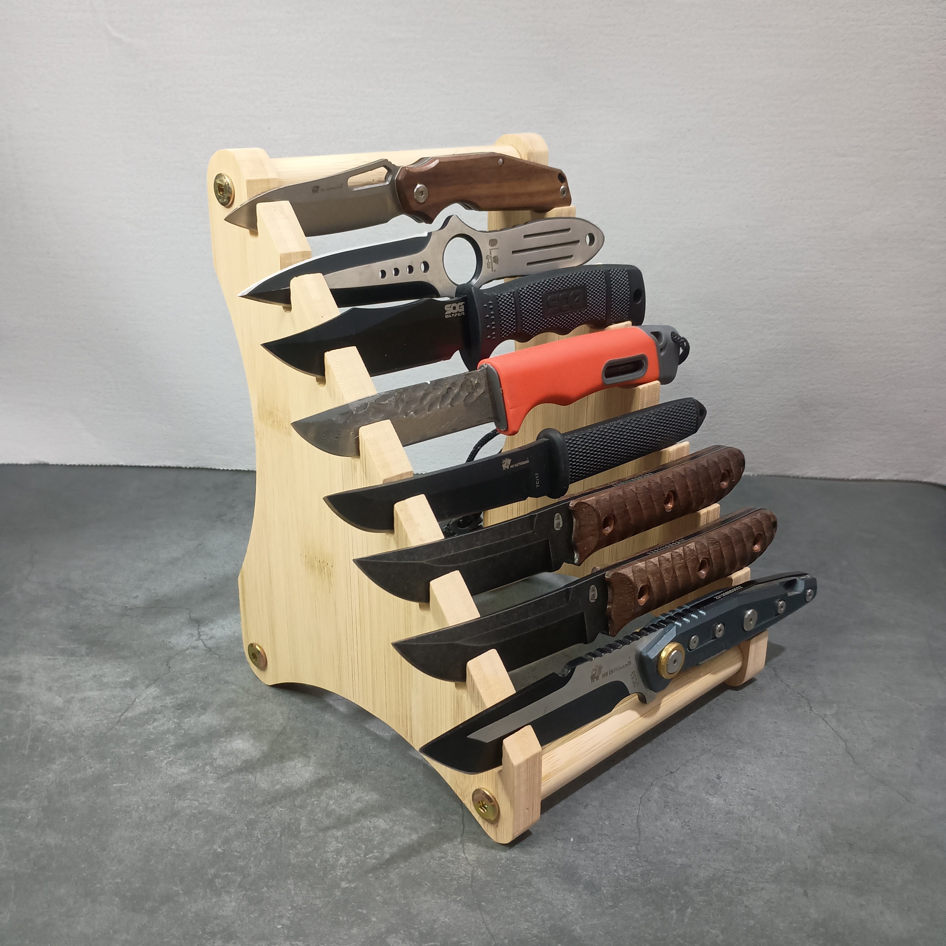 竹木户外刀具展示架桌面陈列收纳架水果刀工具刀整理支架多层刀架
