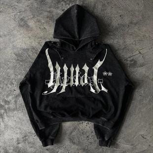 Embroidered pattern loose washed thick hoodie男女款