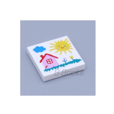 LEGO乐高 白色 3068bpb1882 6384080 2x2 太阳房子手绘图画印刷件