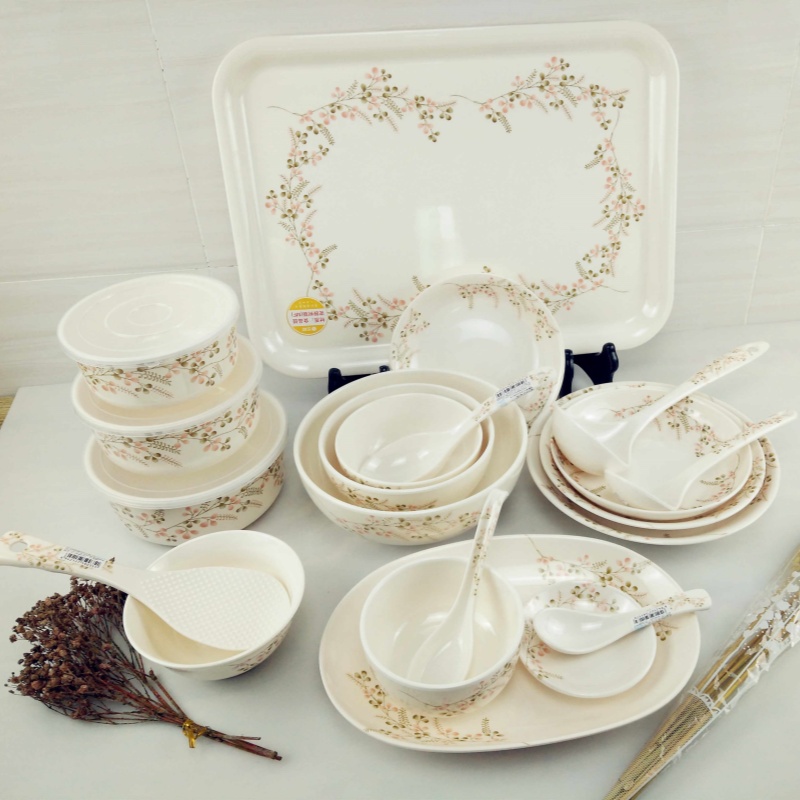 清仓五和密胺仿瓷桃花耐摔美耐皿饭碗菜碗汤碗面碗勺子耐温