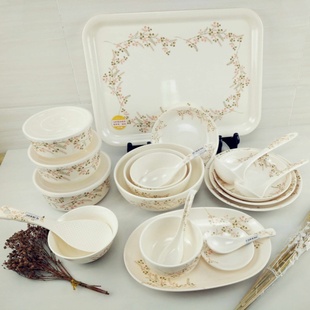 清仓五和密胺仿瓷桃花耐摔美耐皿饭碗菜碗汤碗面碗勺子耐温