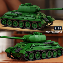 T34-85坦克1:28比例坦克二战苏联装甲车男孩玩具虎式积木拼装模型