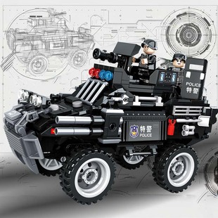 防爆特警装 甲车拼装 积木男孩8礼物儿童玩具特种部队运士兵110汽车