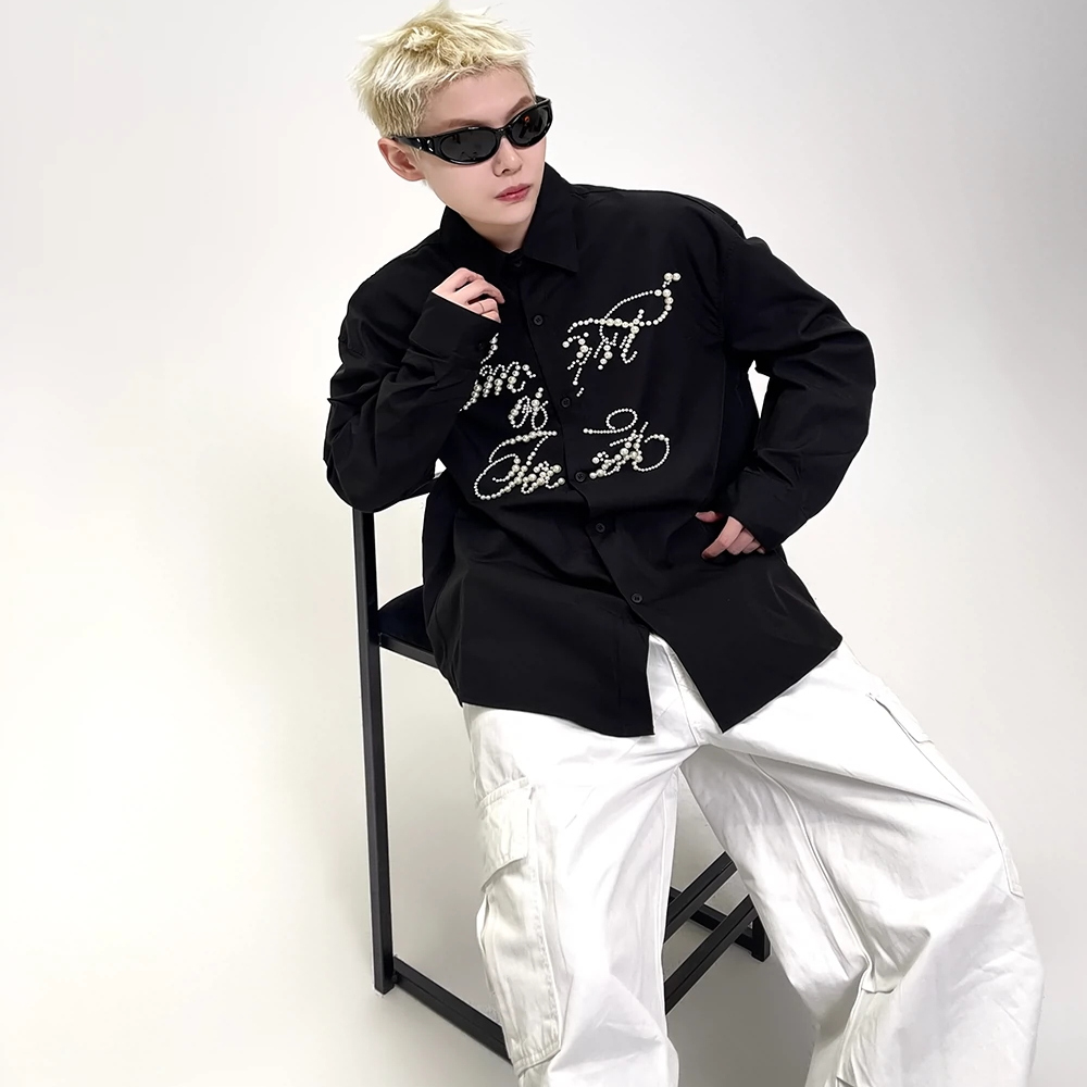 CS146P70小众长袖衬衫男女韩系酷风创意珍珠字母宽松休闲黑衬衣潮，商品下架区商品下架区，星座1115（原A403）