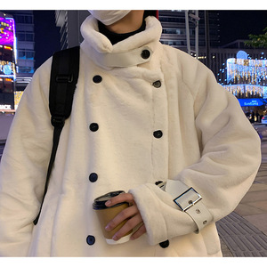 DY27P130 大货仿皮草外套男女同款羊羔毛棉服毛绒上衣中长款大衣图片