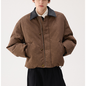 MY209P140 男士冬季高级感重磅防风保暖棉布拼接皮领棉服男潮图片
