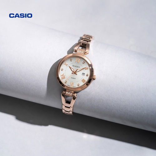 casio旗舰店SHS-4526手链式表带防水简约女表学生手表卡西欧SHEEN