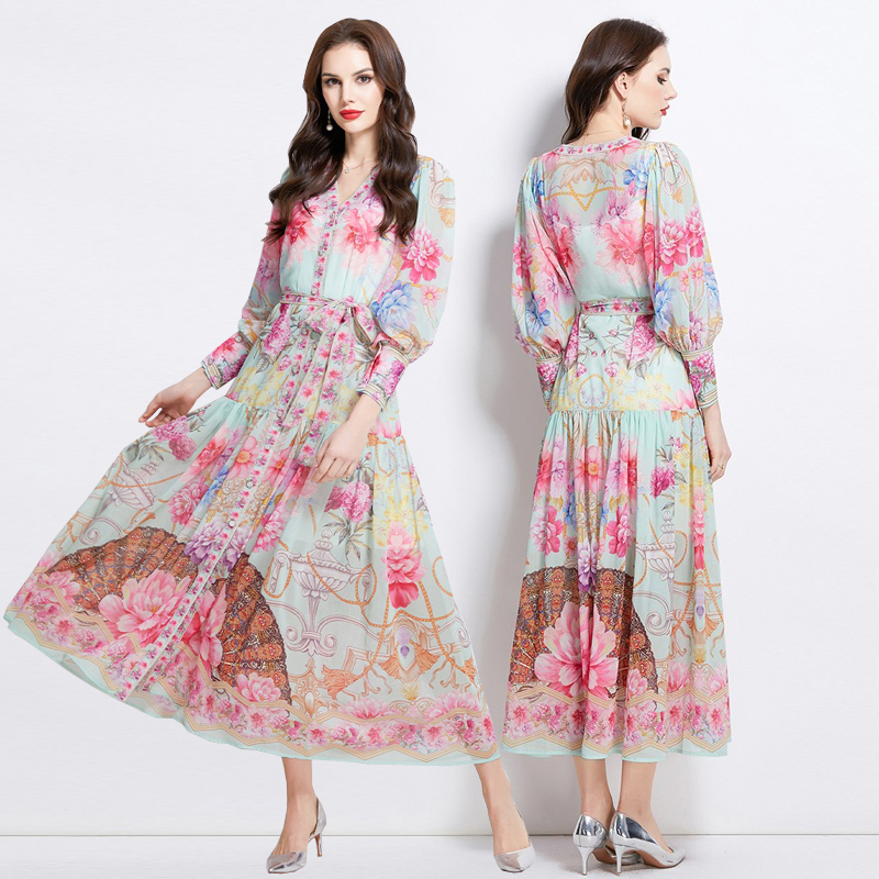 法式宫廷风灯笼袖大码优雅连衣裙