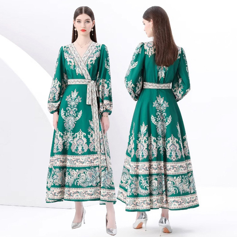 法式英伦风时尚优雅大码v领3XL连衣裙名媛明星精致走秀礼服长裙女