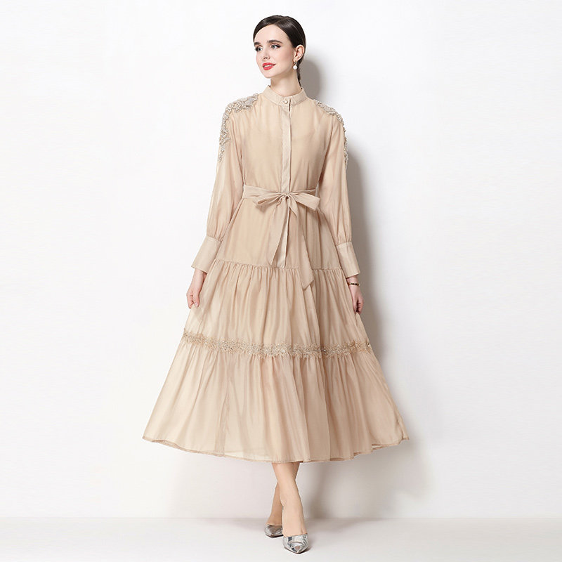 旅行度假拍照好看很仙的刺绣钉珠连衣裙名媛明星走秀大码蛋糕礼服