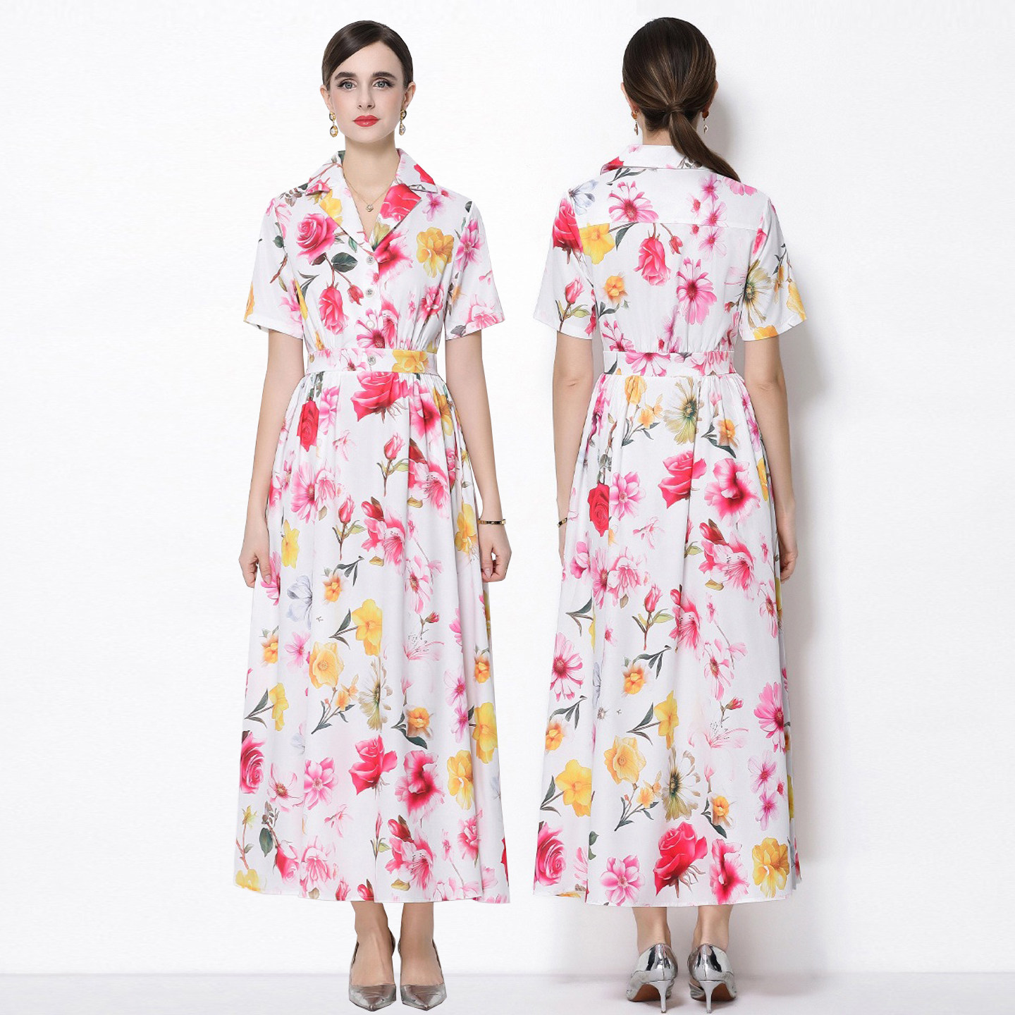 度假拍照好看的很仙田园风大码短袖连衣裙名媛明星款走秀优雅礼服