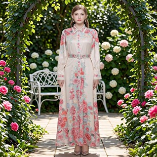 宫廷风精致穆斯林时尚 连衣裙欧式 长裙 花卉大码 旅行度假拍照好看