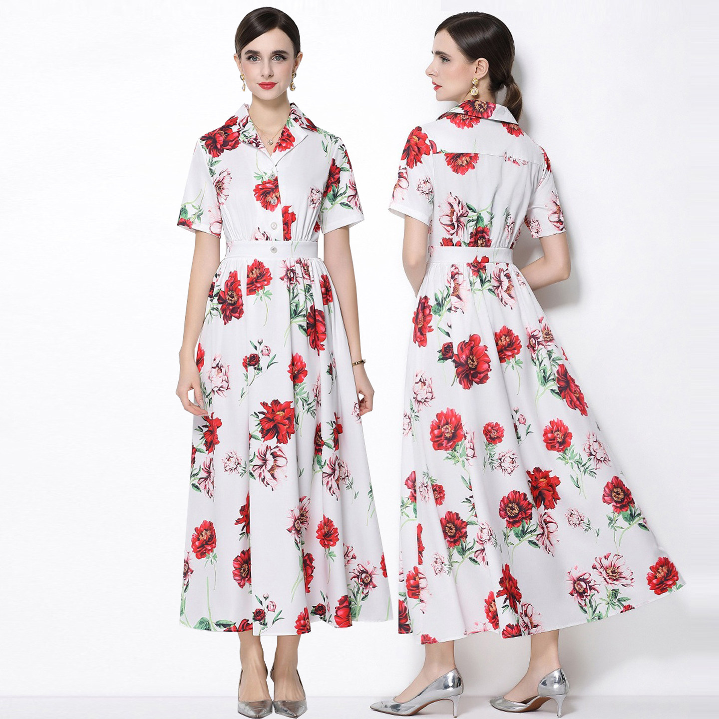 法式英伦风拍照好看的很仙田园大码短袖连衣裙名媛明星款走秀礼服