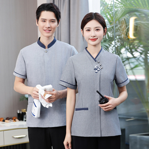 酒店客房清洁员工作服短袖夏装半定制物业保洁阿姨工服商场企业女