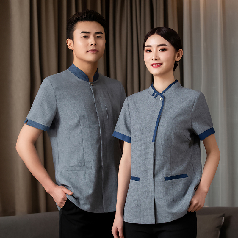 亚麻保洁阿姨工作服女夏装家政物业清洁工装宾馆酒店服务员半袖男