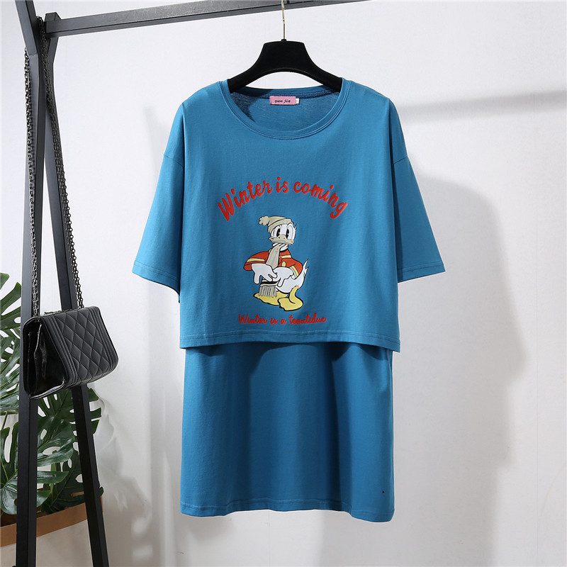 수유복 외출 더운 엄마 여름 얇은 수유상의 멋쟁이 산후 순면 반팔 티셔츠 감금복 하복