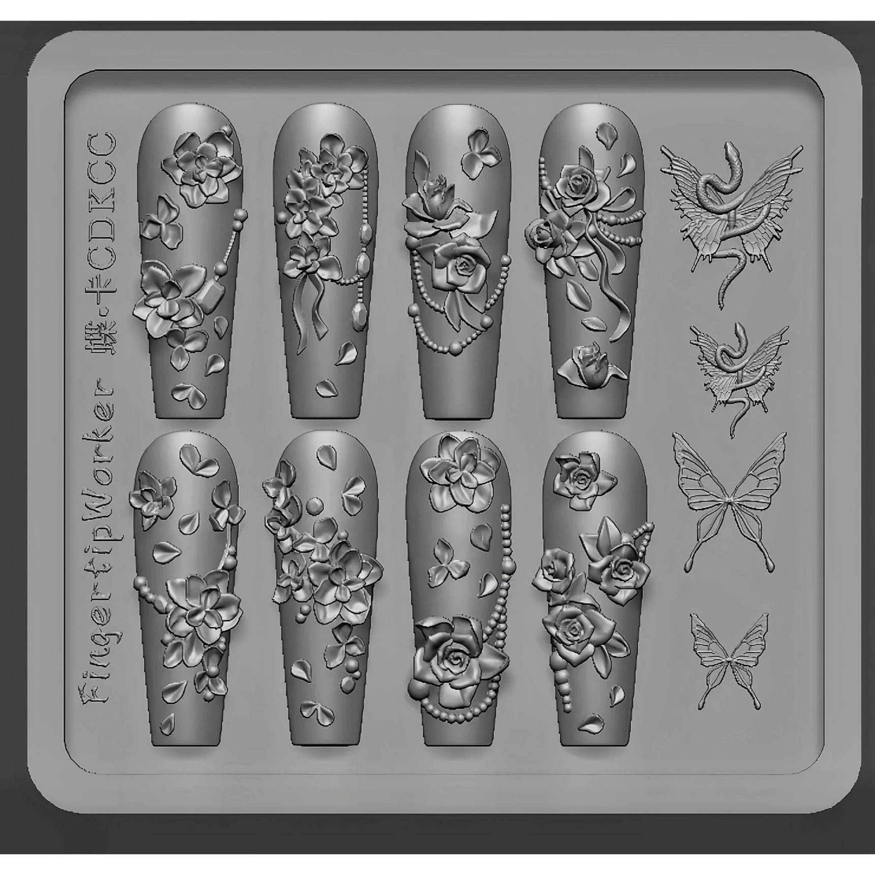【美甲模具】FingertipWorker新品模具法式蝴蝶结玫瑰繁花藤蔓