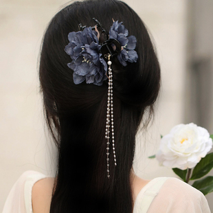 远山黛 仙美森系绢花抓夹气质百搭氛围感 显发量牡丹花古典舞发饰