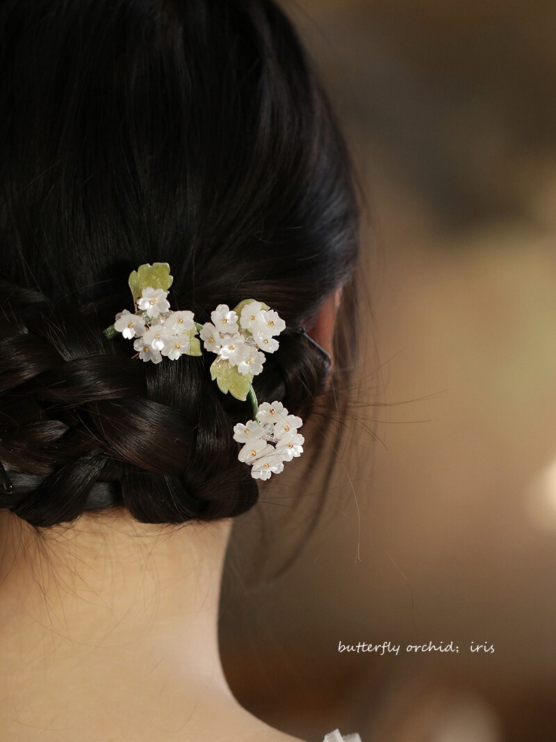清新森系花朵发钗 简约现代丸子头盘发发簪 典雅气质小众头饰女