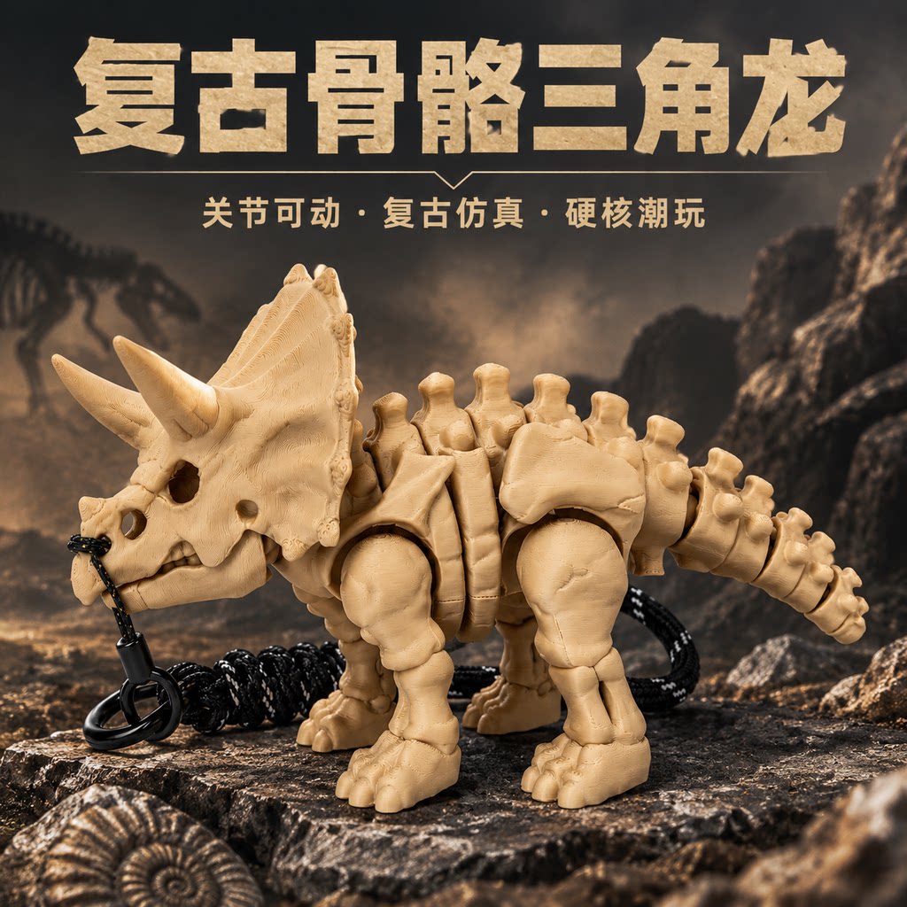 三角龙骨架模型儿童玩具恐龙包挂