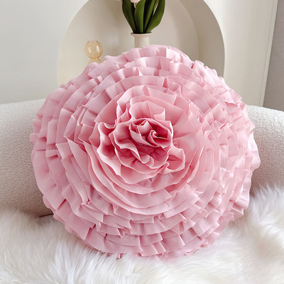 爱心毛绒抱枕立体粉色花朵婚房布置公主风结婚靠垫飘窗少女心靠枕