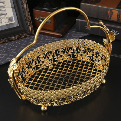 高档轻奢欧式家用金属铁艺客厅茶几大号果盘办公室乔迁水果篮提篮