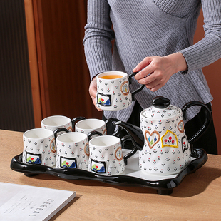 家用高级感整套水杯乔迁新居轻奢陶瓷茶具客厅杯子高颜值套装水壶