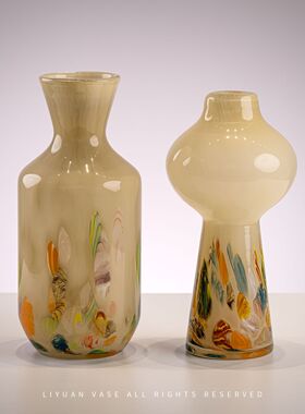 中古芬顿创意高级彩色琉璃玻璃花瓶样板房客厅家居摆件琉璃工艺品