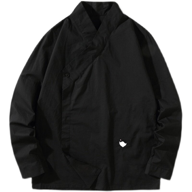 风学生中性时尚衬衫交领轻奢改良汉服元素打底上衣-C303-P70,男装衬衫,星座301D-2(原钱塘4011)