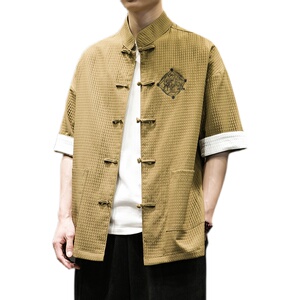 夏季男士衬衫宽松七分袖衬衣刺绣潮流格子刺绣大码男装 sy12-P65图片