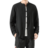 秋季中式长袖纯色立领上衣风唐装盘扣衬衣大码男装-C305-P60，男装衬衫，星座301D-2(原钱塘4011)