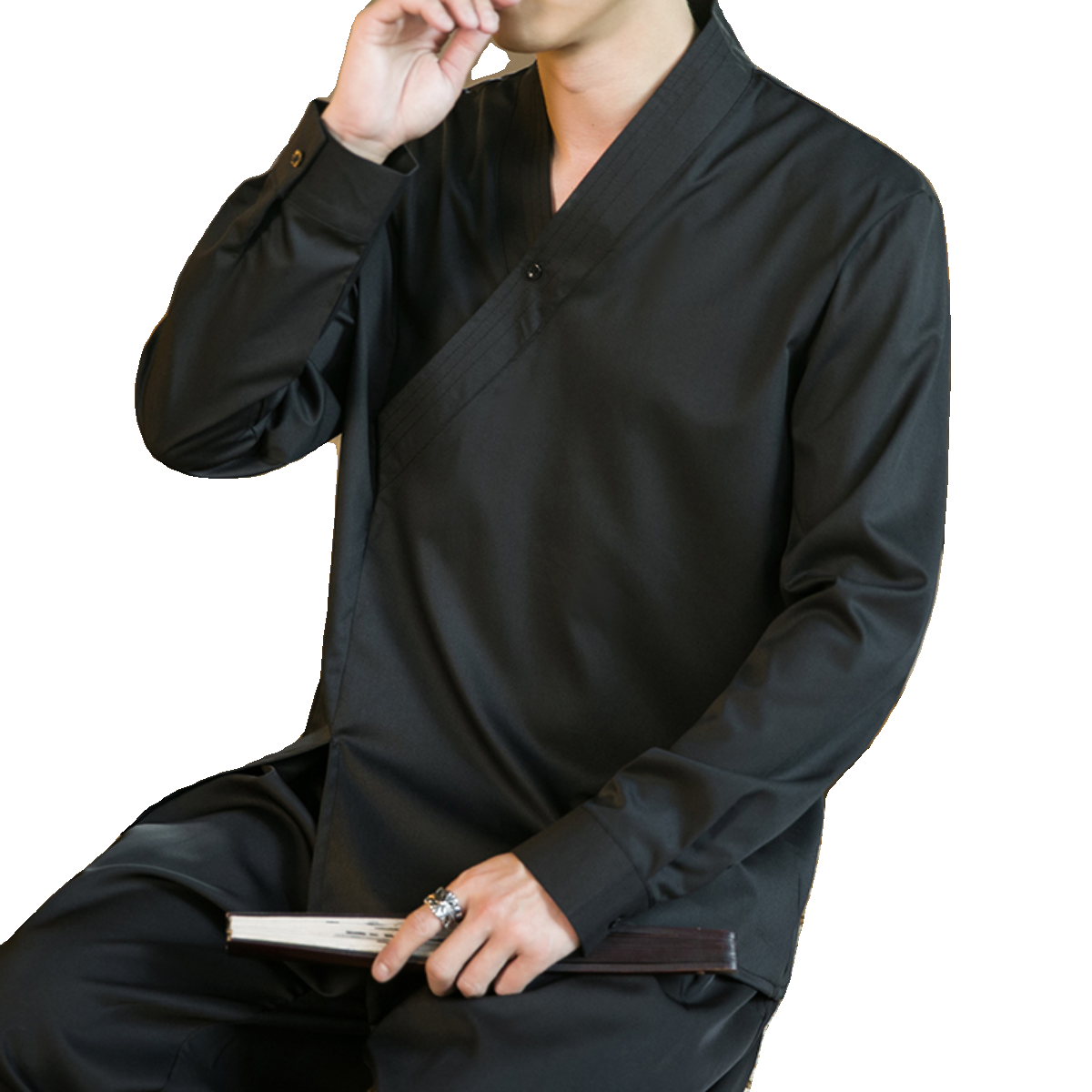 秋装交领衬衫大码男长袖中式衬衣风汉服改良套头衫C310-P75,男装衬衫,星座301D-2(原钱塘4011)