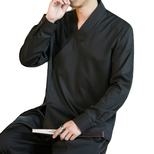 秋装交领衬衫大码男长袖中式衬衣风汉服改良套头衫C310-P75图片