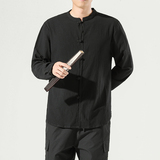 秋季中式长袖纯色立领上衣风唐装盘扣衬衣大码男装-C305-P60，男装衬衫，星座301D-2(原钱塘4011)