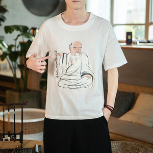 全棉印花短袖风男士休闲复古大码宽松短袖T恤 QT4011-T21-P35图片