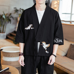 风复古刺绣大码夹克男和服居士服长袖开衫XZ301D-2-12-P30图片