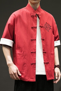 夏季复古唐装衬衣风盘扣立领刺绣招财麒麟中式衬衫 SY12-P65图片