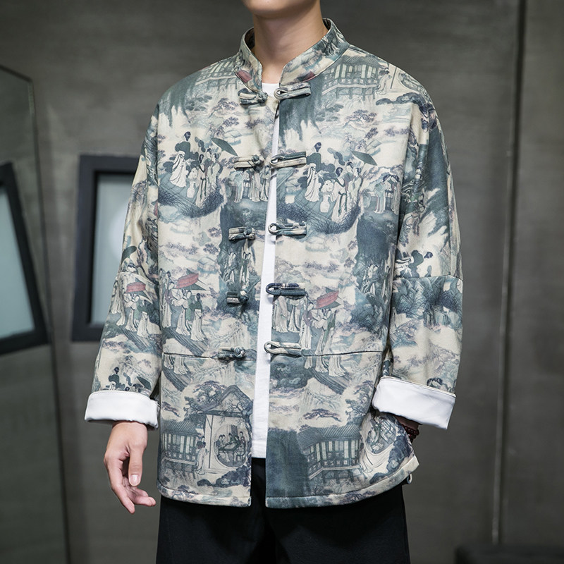 新中式秋款风男装鹿皮绒盘扣复古夹克唐装汉服外套JK35-P105,男装夹克,星座301D-2(原钱塘4011)